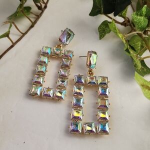 Rectangle Iridescent Drop Glam Earrings